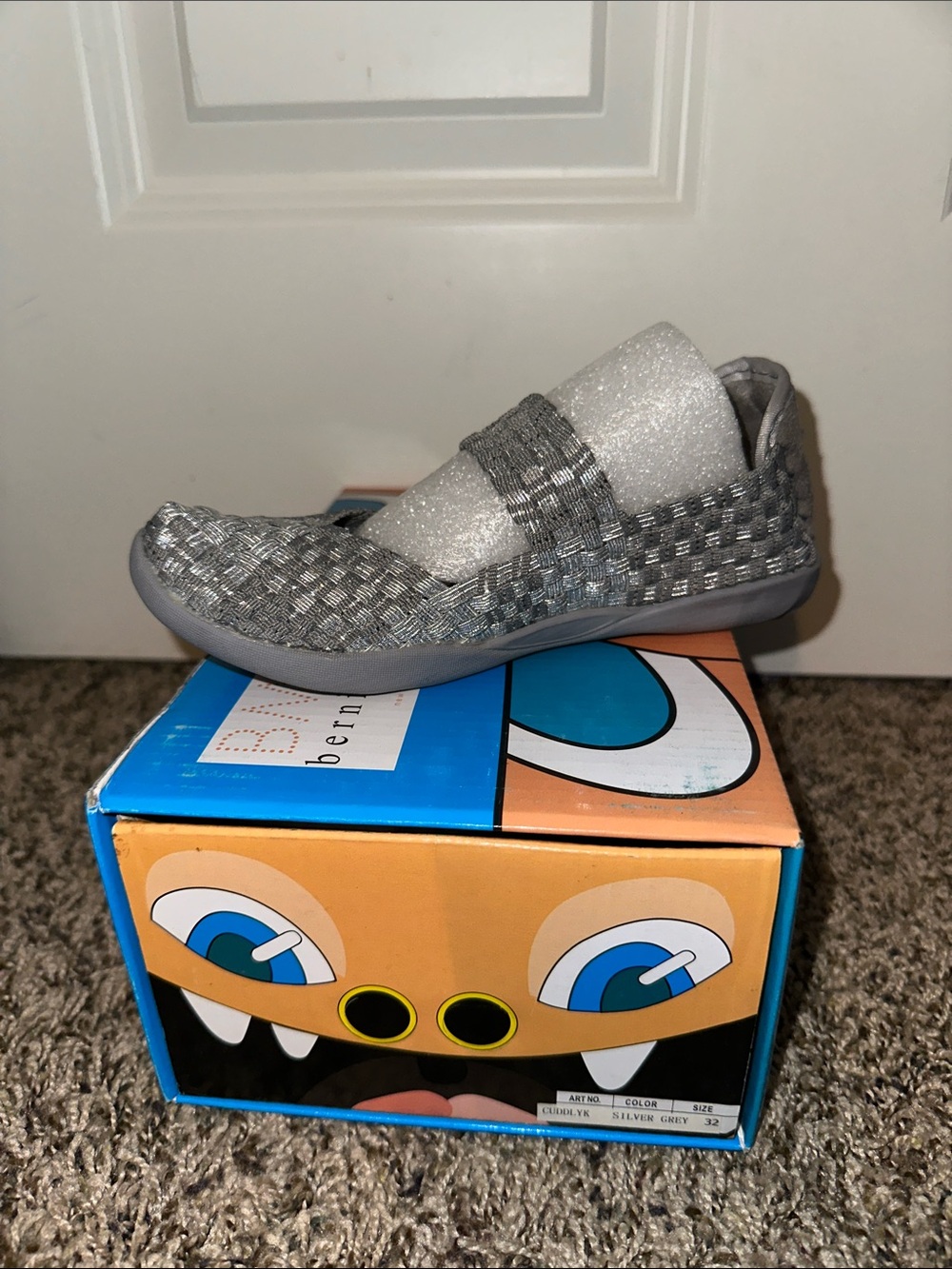 bernie mev. Kids Glitter Silver Woven Slip-On Sneaker